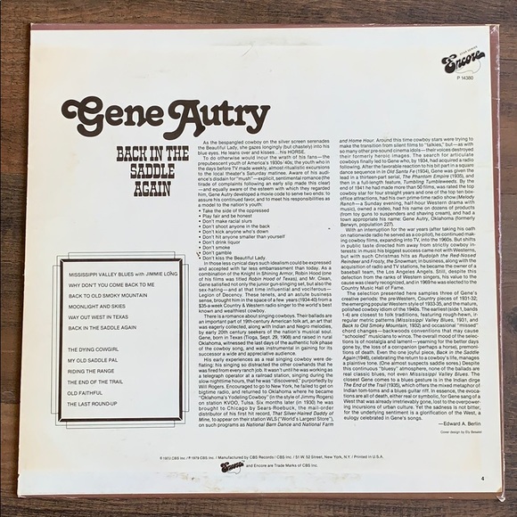 Gene Autry “Back In The Saddle Again” Vinyl - Picture 2 of 3